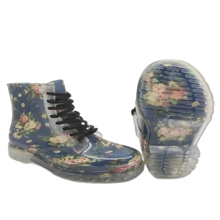 Navy Blue Floral Waterproof Rain Boots – Stylish & Durable